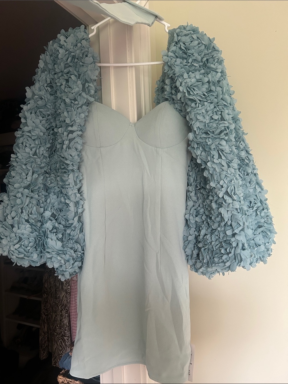 ASOS LUXE Light Blue Mini Dress with Textured Puff Sleeves